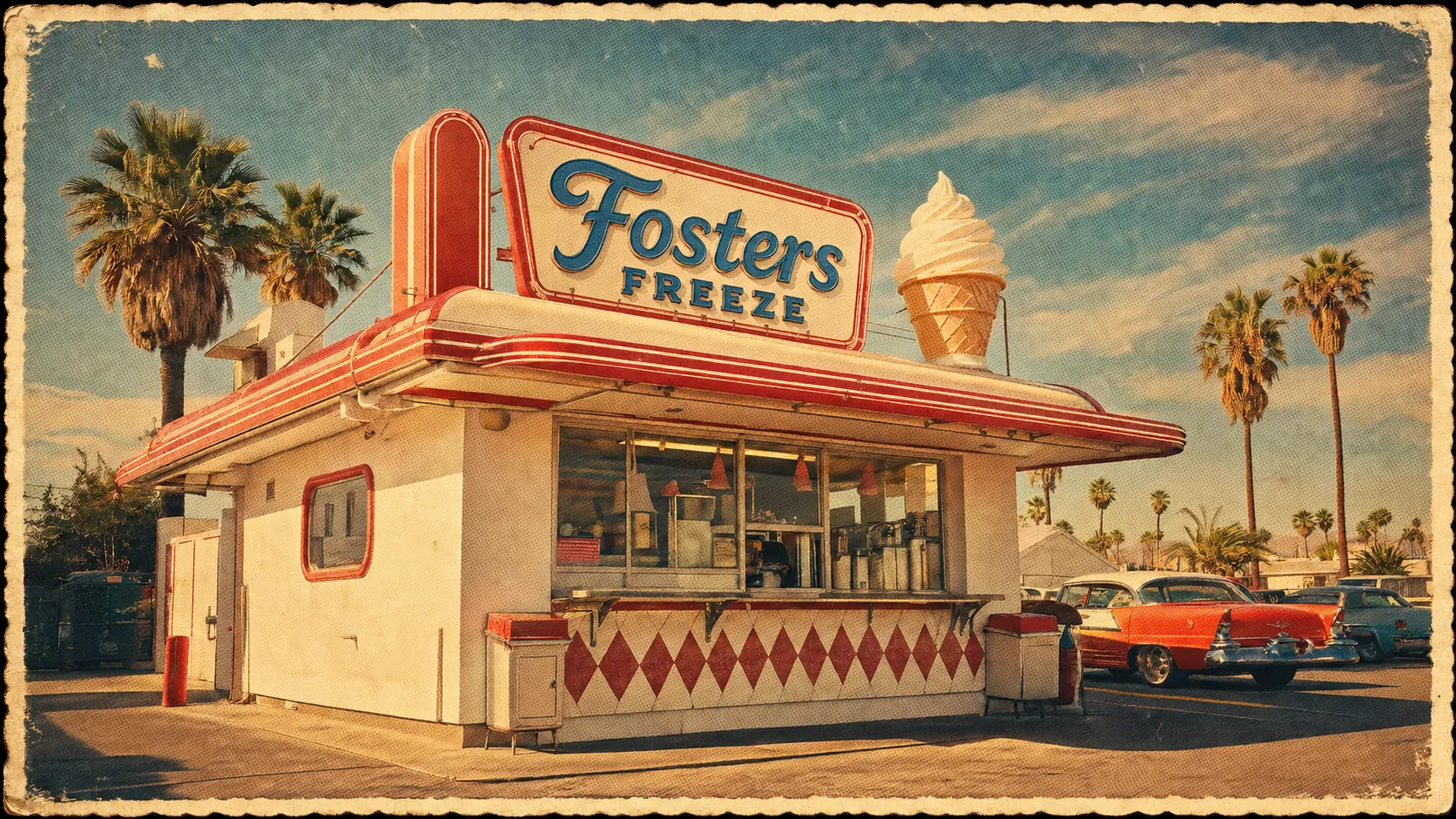 Classic Fosters Freeze diner storefront with vintage neon sign